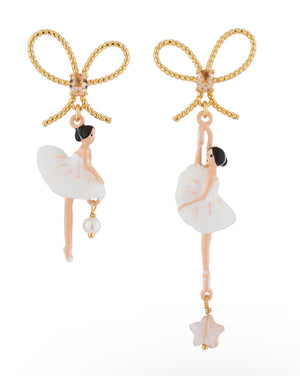 Bow and White Ballerina Post Earrings