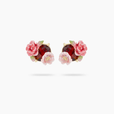 Wild Rose and Red Stone Earrings